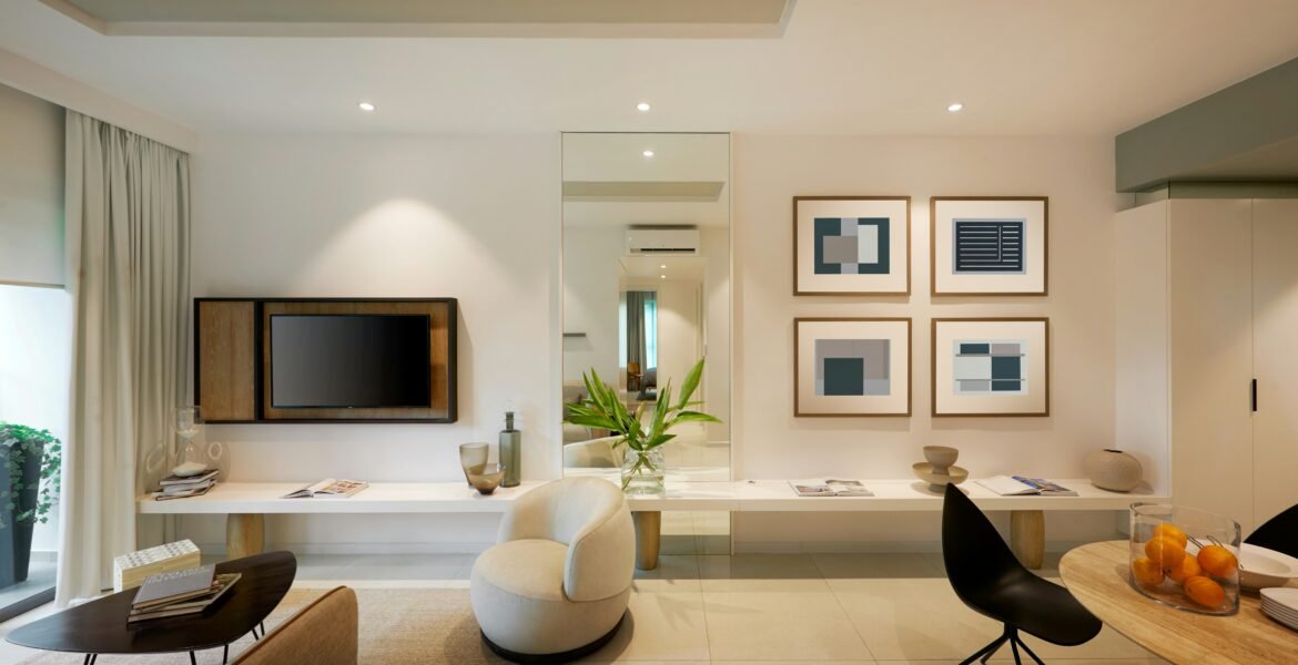 Modern living room with renter-friendly decor upgrades